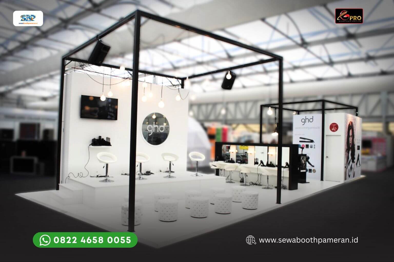 ide booth pameran Booth GHD (Glamorous Industrial)