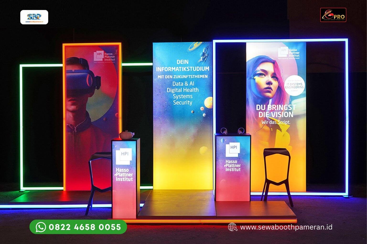 Konsep Ide Booth Pameran Futuristik Neon Light