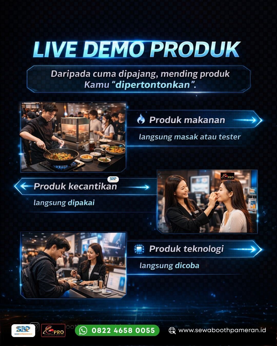 Infografik live demo produk pameran