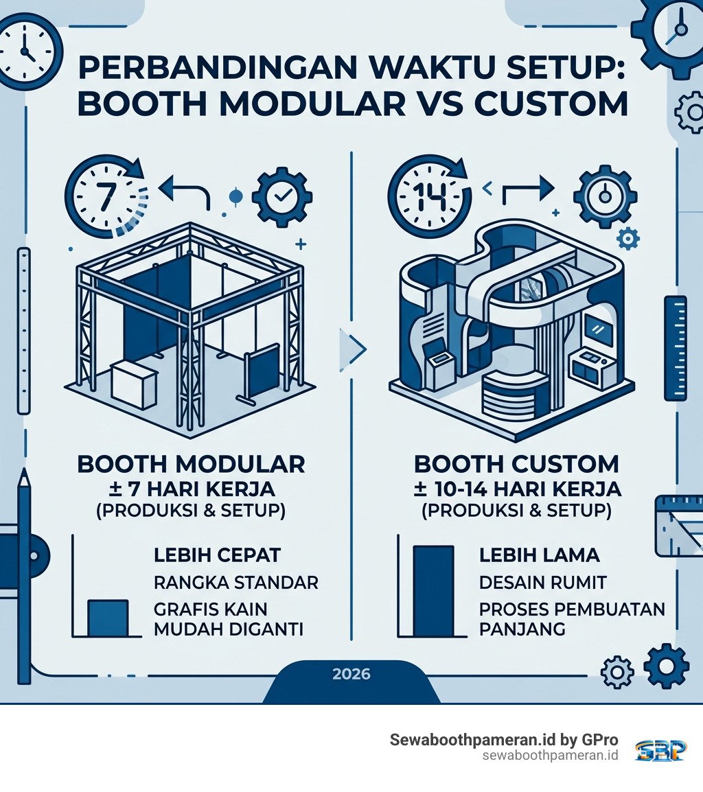 perbandingan waktu setup booth modular vs custom